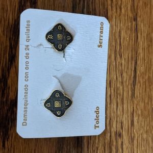 Vintage Toledo Spain Gold Damascene Clip-On Earrings